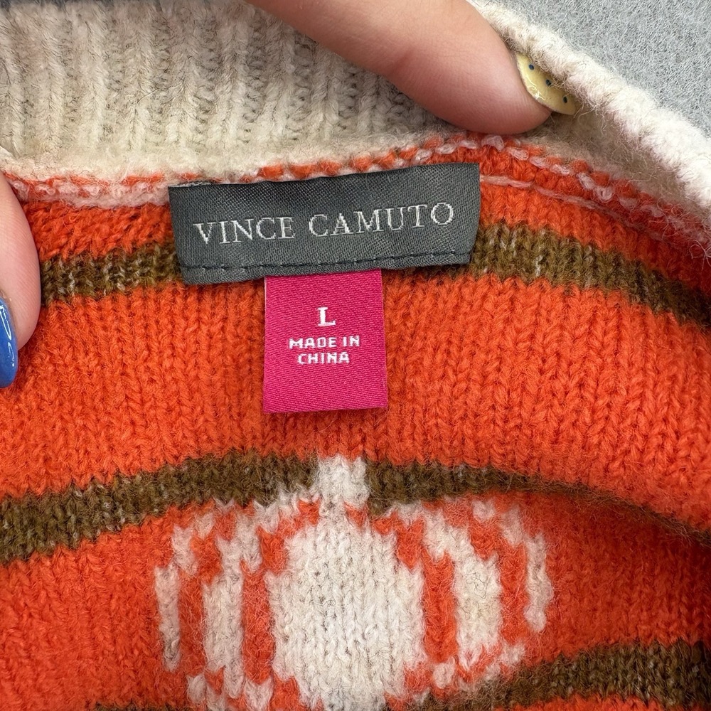 Vince Camuto Sweater Womens L Beige Pumpkin Print Fall Fest Holiday Knit Comfy - Picture 14 of 16